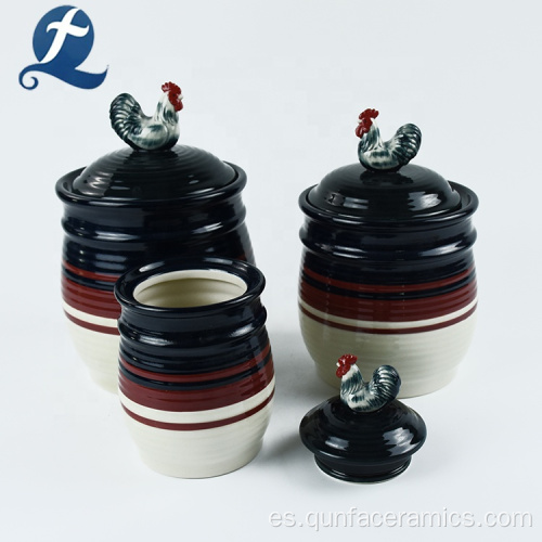 Contenedor de cocina recipiente de cerámica personalizado con tapa de gallo